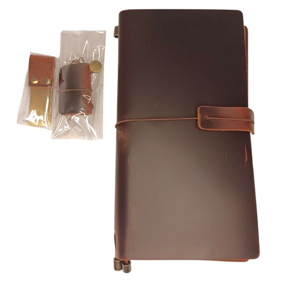 Leather Traveler Journal Notebook Junk Journa Dark Brown New In Box 8.5" X 4.5" - Picture 1 of 11